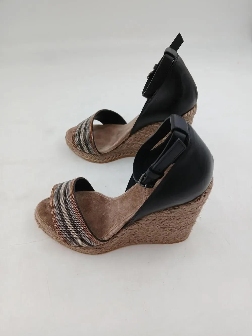 Brunello Cucinelli Shoes Womens Brown Leather Espadrille Wedge Sandals Size 7.5